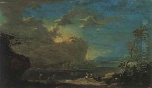 Gebirgige Flusslandschaft Mit Figuren by Norbert Joseph Carl Grund
