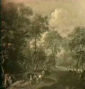 Waldlandschaft Mit Einem Pferdefuhrwerk Waldlandschaft Mit Einem Pferdefuhrwerk