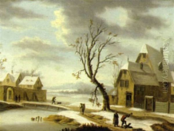 Winterlandschaft Mit Einem Holzfaller Und Reisenden - view 1