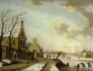 Winterlandschaft Mit Eislaufern by Basilius Grundmann