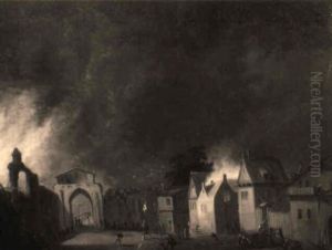 Nachtliche Feuersbrunst In Einer Stadt
