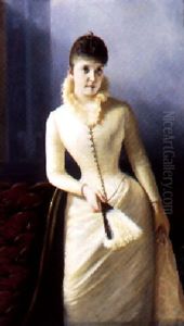 Diana Staende Med Vifte I Lys Kjole Med Fjerpryd by Axel Valdemar Grundtvig