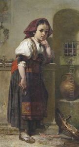 Junges Madchen In Suditalienischer Tracht Am Brunnen by Jakob Gruenenwald