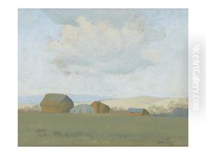 Haystacks; Verso Hawkesbury Landscape 1927 by Elioth Gruner