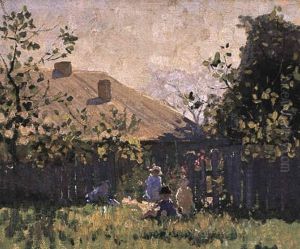By The Garden Fence by Elioth Gruner