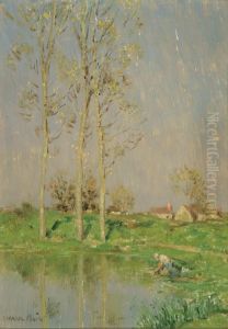Landscape With A Laundress by Marcel Adolphe Bain