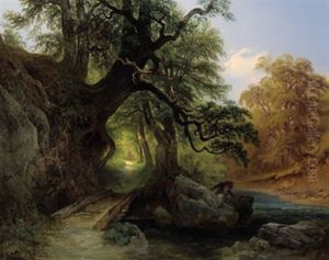 Angler An Einem Waldbach by Ludwig Gruenfeld