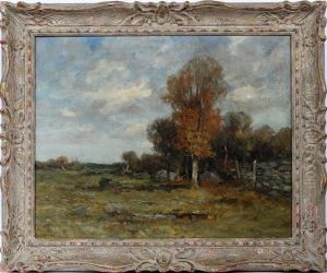 Fall Landscape With Fence & Trees On The Right