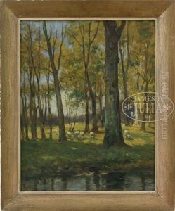 Sheep At Edge Of Wood by Charles Paul Gruppe