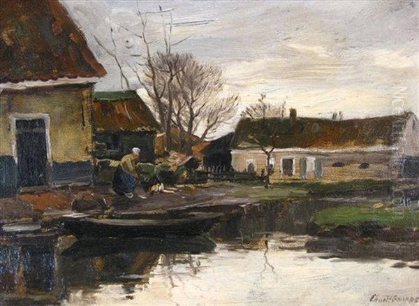 Dutch Townscape With Woman Near Water - view 1