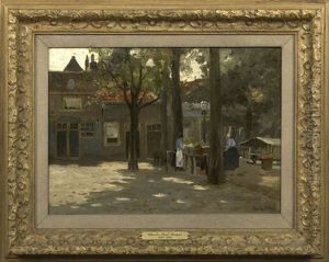 Late Afternoon View Of A Flower Market In Katwijk, Holland by Charles Paul Gruppe