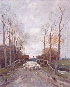 Herder With Sheep by Charles Paul Gruppe