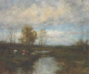 Cows Watering In A Stream by Charles Paul Gruppe