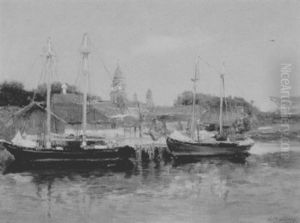 Schooners Moored In Gloucester Harbor by Charles Paul Gruppe