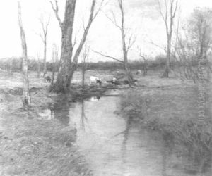 Cows Grazing By A Stream by Charles Paul Gruppe