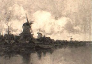 Windmills Along A Canal by Charles Paul Gruppe
