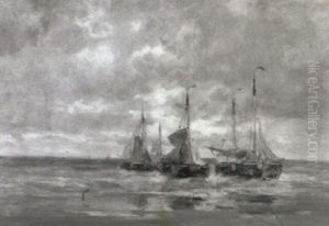 Sailboats At Sea by Charles Paul Gruppe