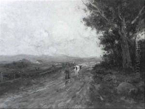Country Road With Farmer And Cow by Charles Paul Gruppe