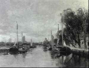 Dutch Estuary Scene by Charles Paul Gruppe
