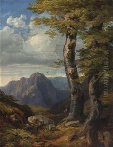Landscape With Deer by Julius Theodor Gruss
