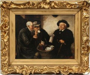 Three Men In Tavern by Eduard von Gruetzner