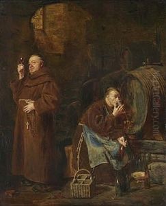 Wine Tasting Two Monks In The Wine Cellar by Eduard von Gruetzner