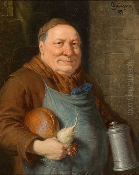 Portrait Eines Monches Mit Bierkrug, Rettich Und Brotlaib - view 1