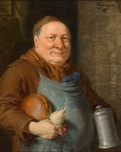 Portrait Eines Monches Mit Bierkrug, Rettich Und Brotlaib