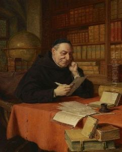 Briefschreibender Monch In Der Klosterbibliothek