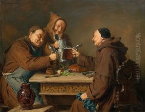 Three Monks At Mealtime by Eduard von Gruetzner