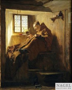 Bruder Schneider In Seiner Monchszelle, An Einer Monchskutte Nahend by Eduard von Gruetzner