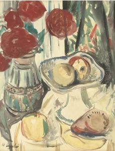 Still Life With Fruit And Flowers In A Jug by Edward Baird