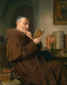 Lesender Monch Mit Weinglas by Eduard von Gruetzner