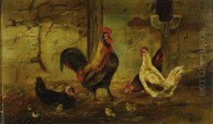 Untitled (rooster And Hen) by John Baptiste Baird
