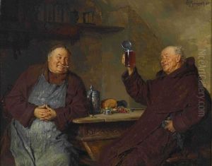 Zwei Monche Bei Der Brotzeit Im Klosterkeller by Eduard von Gruetzner