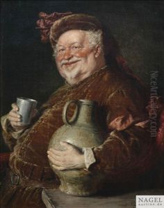 Falstaff Am Tisch Mit Weinkrug Und Zinnbecher