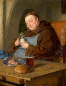 Sitzender Monch Beim Mahl by Eduard von Gruetzner