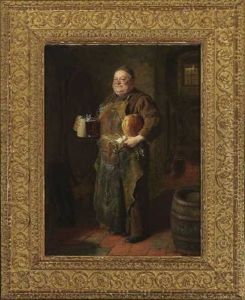 Bruder Schaffler Mit Bierkrugen Und Brotzeit Im Klosterkeller
