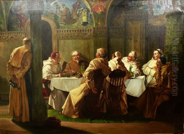 Monchsgesellschaft Mit Amtmann Am Tisch Sitzend - view 1