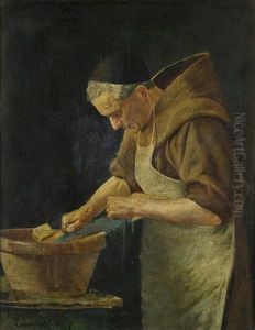 Monk At A Washing Trough by Eduard von Gruetzner