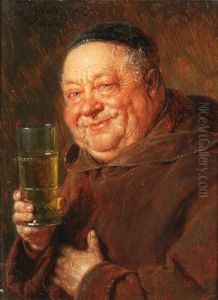 Frohlicher Monch Mit Weinglas by Eduard von Gruetzner