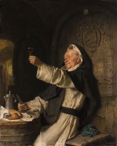 Zisterziensermonch Bei Der Brotzeit In Einem Weinkeller - view 1