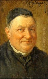 Brustbild Eines Lachelnden Monches by Eduard von Gruetzner