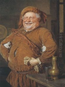 Falstaff Mit Handschuen Neben Zinnkanne Und Weinglas
