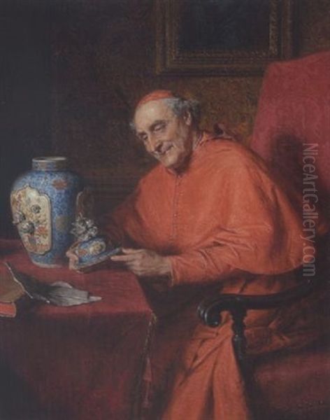 Kardinal Mit Porzellandeckelvase - view 1