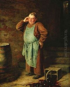 Ein Kleines Misgeschick. Ein Franziskanermonch Hat Einen Korb Mit Weinflaschen Umgeworfen by Eduard von Gruetzner