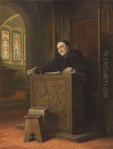 Der Heilige Otmar Von St. Gallen, Der Erste Abt Des Klosters, Am Schreibpult Sitzend Und Schreibend by Eduard von Gruetzner