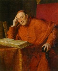 Kardinal Am Tisch Beim Lesen by Eduard von Gruetzner