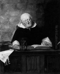 Late Night Studies. Genre Scene With A Monk Reading