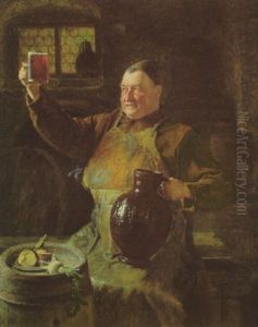 Braumeister Bei Der Brotzeit Im Klosterkeller by Eduard von Gruetzner